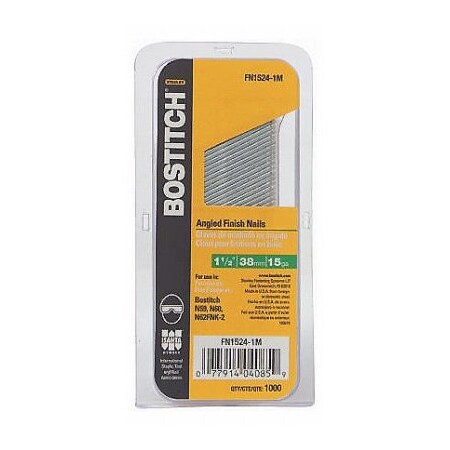 Bostitch Collated Finishing Nail, 1-1/2 in L, 15 ga, Coated FN1524-1M